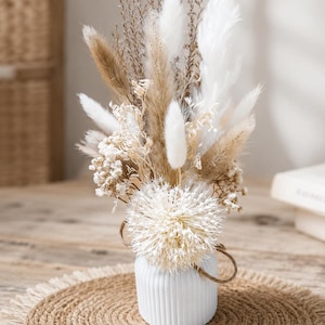 Trockenblumenstrauß mit Vase | Bohostrauß | Hochzeitsdekoration Tisch | kleiner Strauß beige weiß | Tischdeko