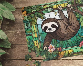 Quebra-cabeça de preguiça para adultos e crianças, presente para amantes de animais, arte de quebra-cabeça exclusiva, quebra-cabeça estilo vitral, atividade divertida interativa