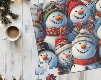 Quebra-cabeça de boneco de neve, quebra-cabeça de cena de inverno divertido, atividade de noite de jogos em família, quebra-cabeça temático de feriado de Natal, desafiador