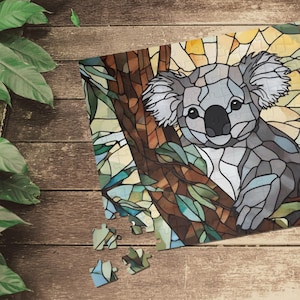 Stunning Koala Bear Stained Glass Puzzle Colorful Art Puzzle Unique Animal Puzzle Gift for Puzzle Lovers Adult Jigsaw Puzzle