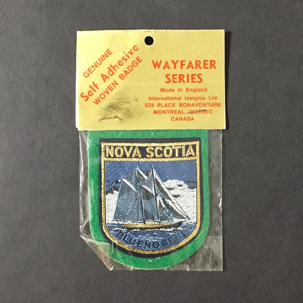 Vintage NOVA SCOTIA Bluenose II Ship Boat Canada International Travel Souvenir Woven Stick-On/Sew-On Patch Felt