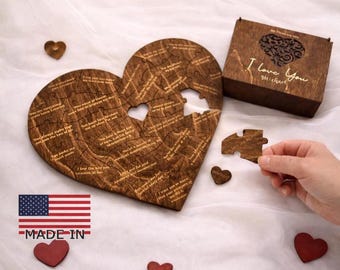Personalized Heart-Shaped Wooden Puzzle | Reasons I Love You Engraved Gift for Girlfriend | Romantic Anniversary or Birthday Gift for Her