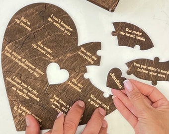 Personalized Wooden Heart Puzzle with 12, 18, or 28 Reasons I Love You | Romantic Gift for Her, Anniversary, Birthday, Gift for Girlfriend
