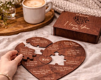 Personalized Wooden Heart Puzzle with 12, 18, or 28 Reasons I Love You | Romantic Gift for Her, Anniversary, Birthday