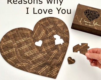 Personalized Heart-Shaped Puzzle Gift for Her | Romantic Anniversary, Girlfriend, Birthday Gifts with Engraved Reasons Why I Love You
