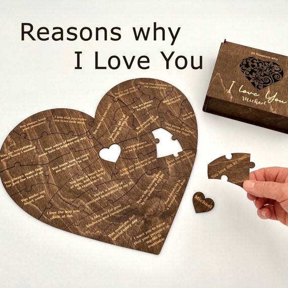Reasons I love you, Personalized gift for her, Gift for Girlfriend, Birthday Gift for Women, Anniversary Gift for Her, Wooden Puzzle Reasons