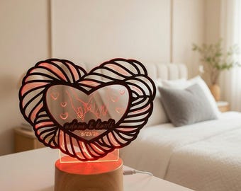 Custom Night Light as Valentines Day Gift - Romantic Gift for Couple - Heart Lamp - Anniversary Gifts - Engagement Gifts - Names And Date