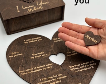 Personalized Heart Puzzle: Engraved 'Reasons I Love You' Birch Wood Gift