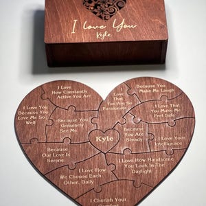 Reasons Why I Love You, Personalized Puzzle in Wood Box, Valentines Day Gifts for her, Birthday gifts