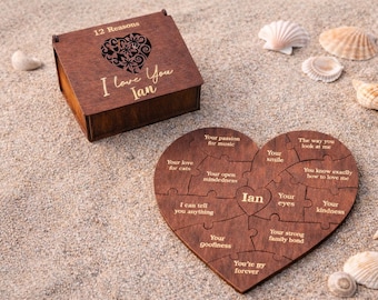 Personalized Wooden Heart Puzzle with 12, 18, or 28 Reasons I Love You | Romantic Gift for Her, Anniversary, Birthday, Gift for Girlfriend