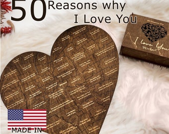 Personalized Heart-Shaped “Reasons Why I Love You” Wooden Puzzle | Romantic Gift for Her, Anniversary Gift, Engraved Keepsake