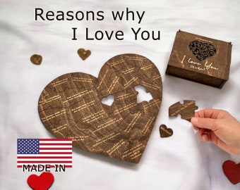 Reasons I love you Gift for Girlfriend Personalized gift for her Birthday Gift for Women Anniversary Gift for Her Wooden Puzzle Reasons love