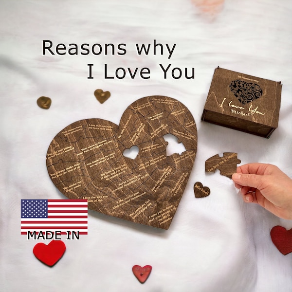 Reasons I love you Gift for Girlfriend Personalized gift for her Birthday Gift for Women Anniversary Gift for Her Wooden Puzzle Reasons love