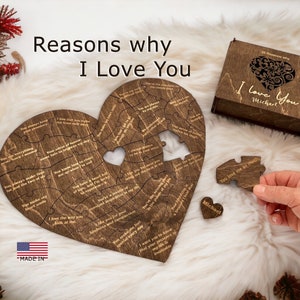 Reasons I love you, Personalized gift for her, Gift for Girlfriend, Birthday Gift for Women, Anniversary Gift for Her, Wooden Puzzle Reasons