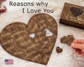 Sentimental Gifts, Personalized gift for her, Reasons I love you, Gift for Girlfriend, Anniversary Gift for Her, Wooden Puzzle Reasons