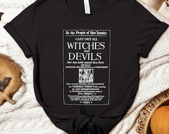 T-shirt Salem Witch Trials, vêtements gothiques, impression chasse aux sorcières