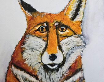 Cute Fox Watercolor Print /Reproduction of my Original Watercolor Painting, Fox Wall Art, Wildlife Home Decor, Fox Gift