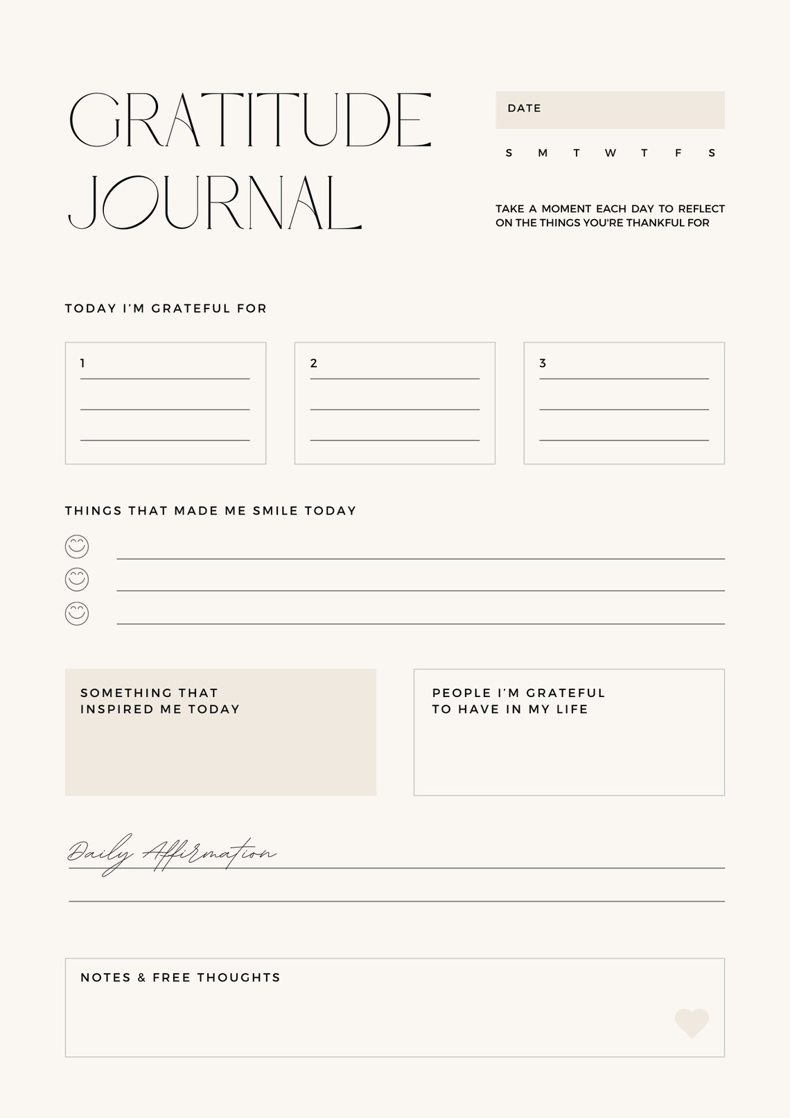 Beige Minimalist Daily Gratitude Journal A4 Document - Etsy