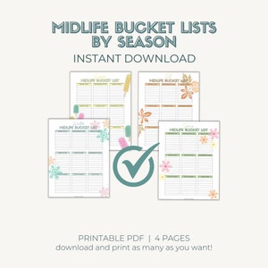 Bucket List druckbare, Midlife Bucket List, saisonale Bucket List, Frühling Bucket List, Sommer Bucket List, leere Bucket List,
