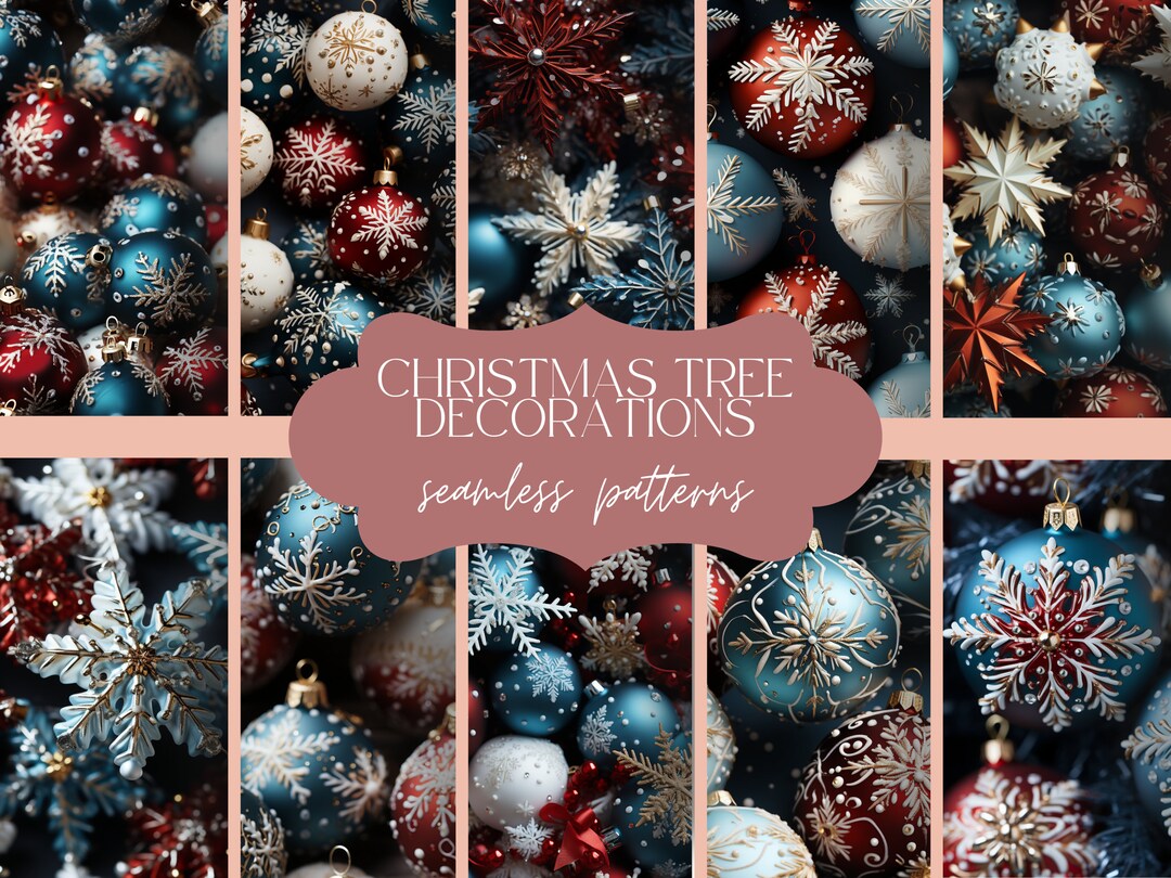 12 Blue & Red Christmas Tree Seamless Pattern | Winter Snowflake ...