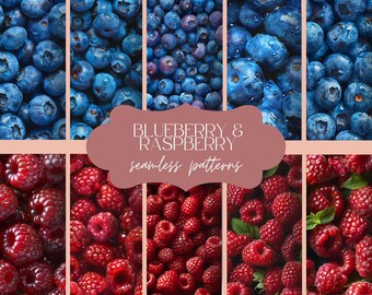 12 Blueberry & Raspberry Texture | Seamless Botanical Pattern | Summer Fruit Digital Paper | Scrapbook Nature Background | Fresh Aesthetic