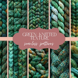 12 Grüne Stricktexturen | Nahtlose Muster | Pullover-Druck-Hintergrund | Detailliertes Herbst Digitales Papier | Scrapbook Journal Set