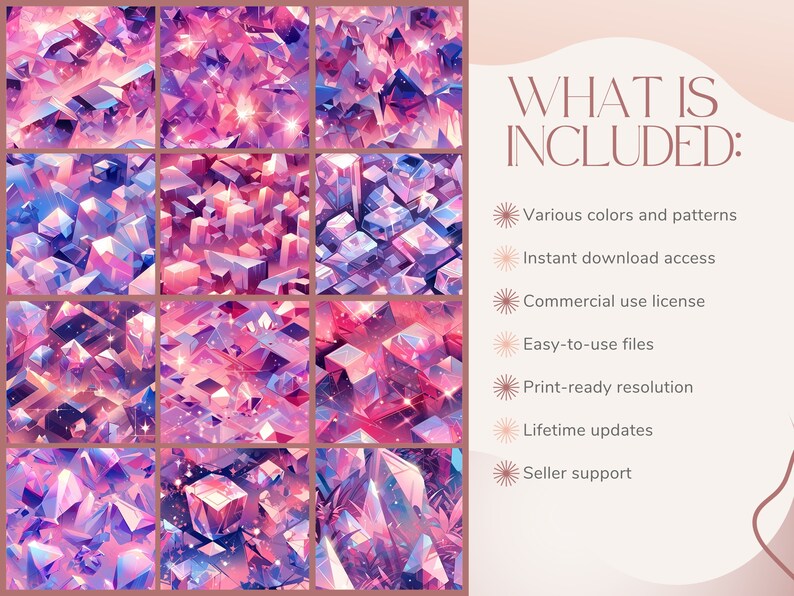 12 Pink Holographic Quartz Crystal Pattern | Seamless Gemstone Texture ...