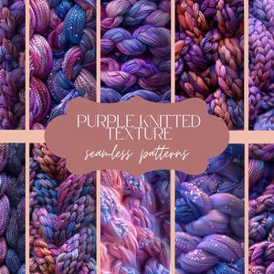 12 Lila gestrickte Textur Nahtlose Muster | Pullover-Druck-Hintergrund | Detailliertes Herbst Digitales Papier | Scrapbook Journal Set