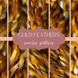 12 Gold Federn Textur | Nahtloses Vogel-Muster | Natur Marco Hintergrund | Luxe Digitales Papier | Schimmerndes Scrapbook Set