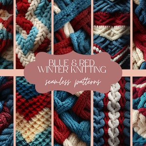 12 Modèle sans couture de tricot de Noël bleu et blanc | Texture des tricots d’hiver | Impression de vacances confortable | Papier numérique tricoté | Ensemble de mode en laine