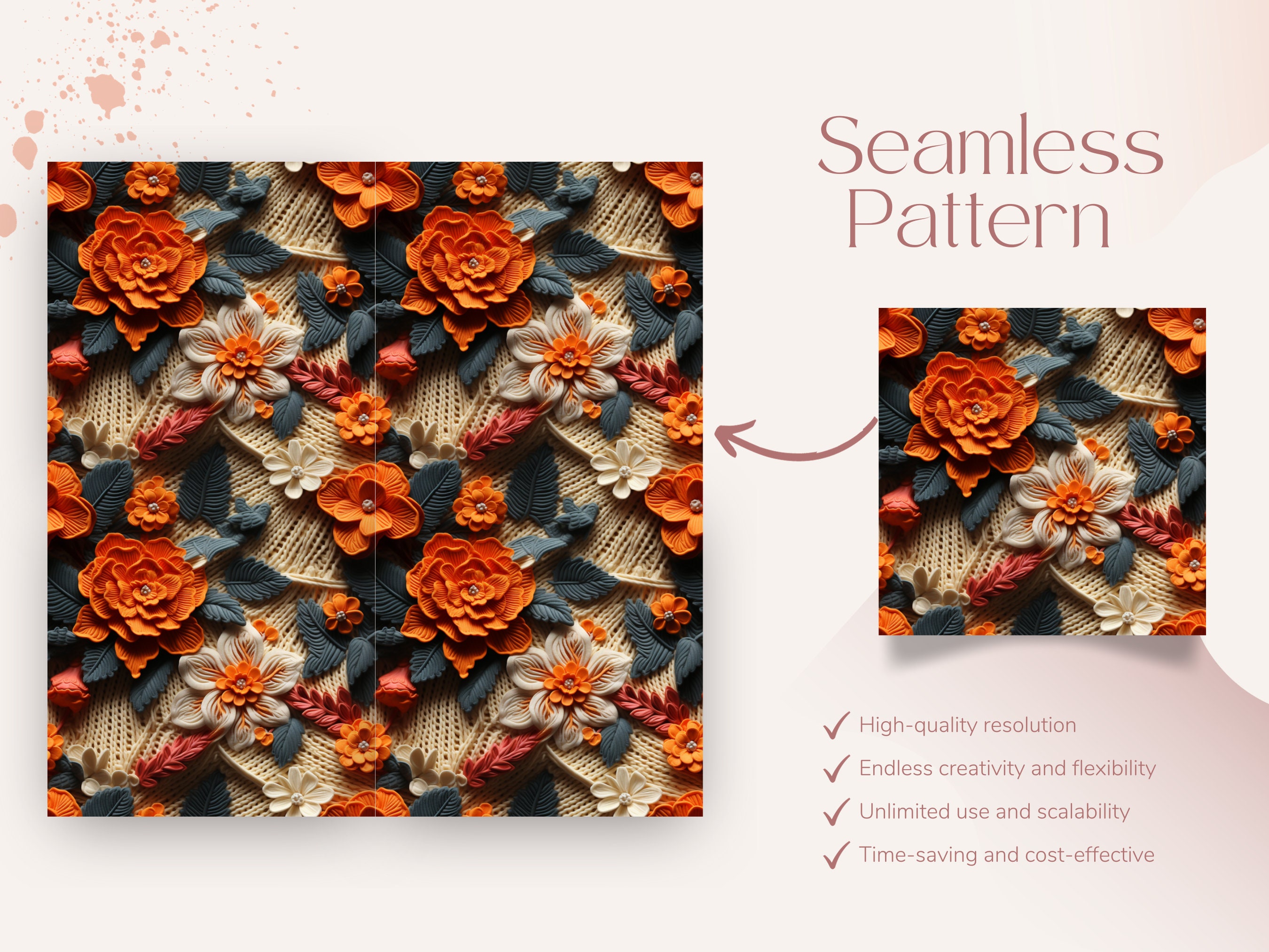 12 Floral Embroidery Texture Seamless Flowers Pattern Plants Print ...
