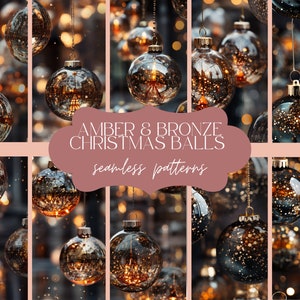 12 burbujas de Navidad ámbar patrón sin costuras / textura de bola de Navidad / impresión de decoración de fiesta / adorno colgante papel digital / vacaciones de invierno de bronce
