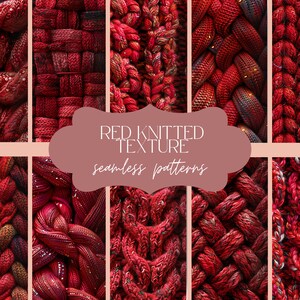 May include: A collection of 10 red knitted textures, showcasing different patterns and weaves. The textures are seamless and can be used for various design projects.