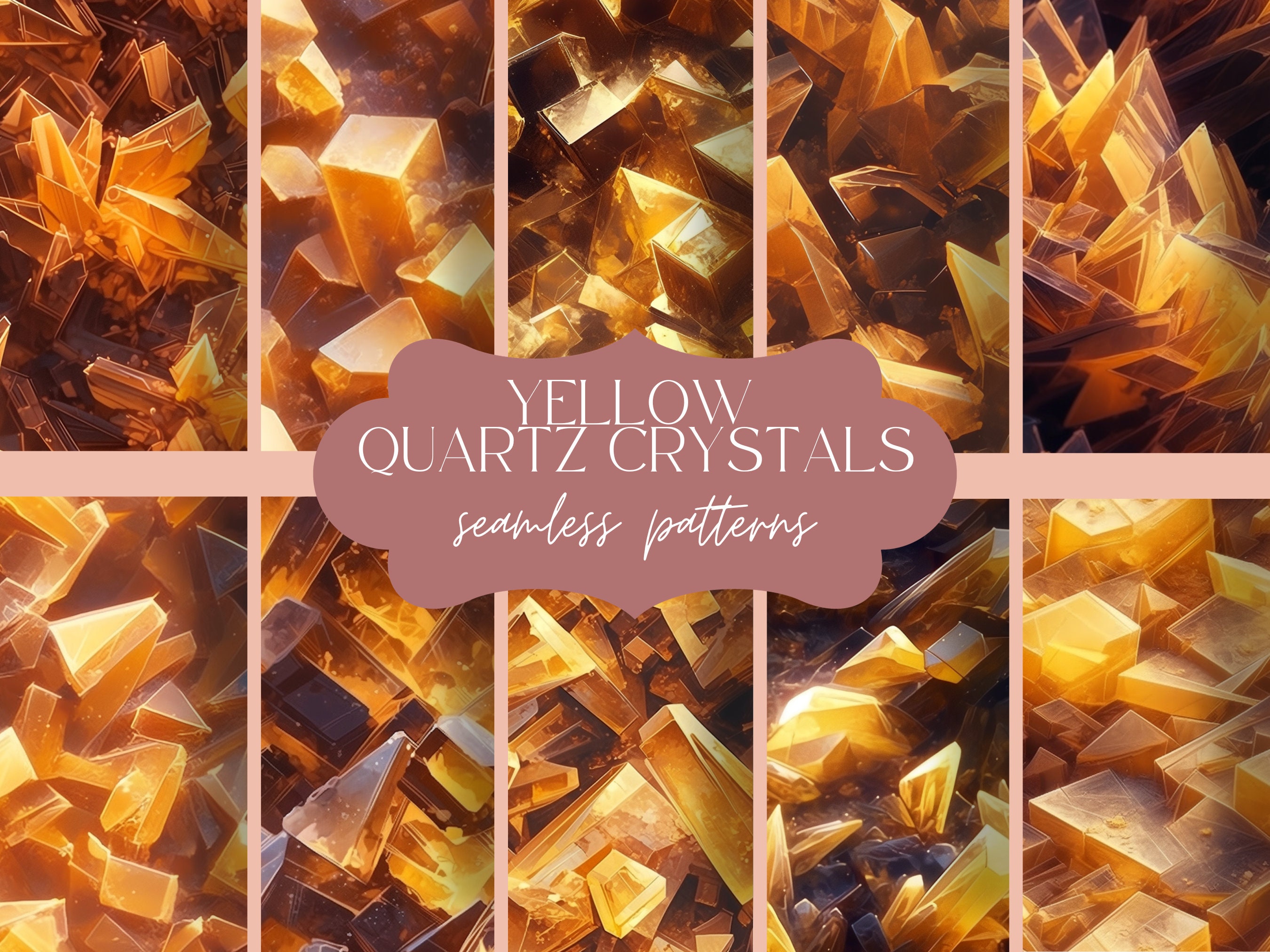 12 Yellow Quartz Crystal Pattern | Seamless Gemstone Texture | Sun Gem ...