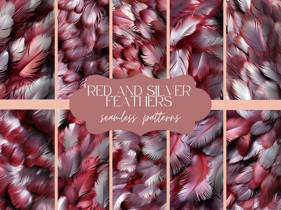 12 Silver & Red Feathers Texture | Seamless Bird Pattern | Print Marco ...
