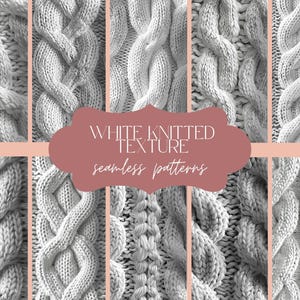 12 Weiße Stricktexturen | Nahtlose Muster | Pullover-Druck-Hintergrund | Detailliertes Herbst Digitales Papier | Scrapbook Journal Set