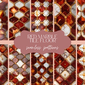 12 Red Marble Tile Floor Texture | Interior Seamless Pattern | Natural Print Background | Elegant Digital Paper | Design Scrapbook Set