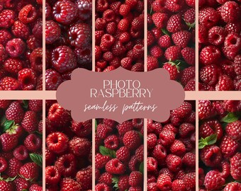 12 Raspberry Photo Texture | Seamless Botanical Berry Pattern | Summer Fruit Digital Paper | Scrapbook Nature Background | Fresh Aesthetic