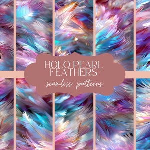 12 Pearl Feathers Texture | Seamless Holographic Pattern | Print Marco Background | Detailed Digital Paper | Scrapbook Journal Set
