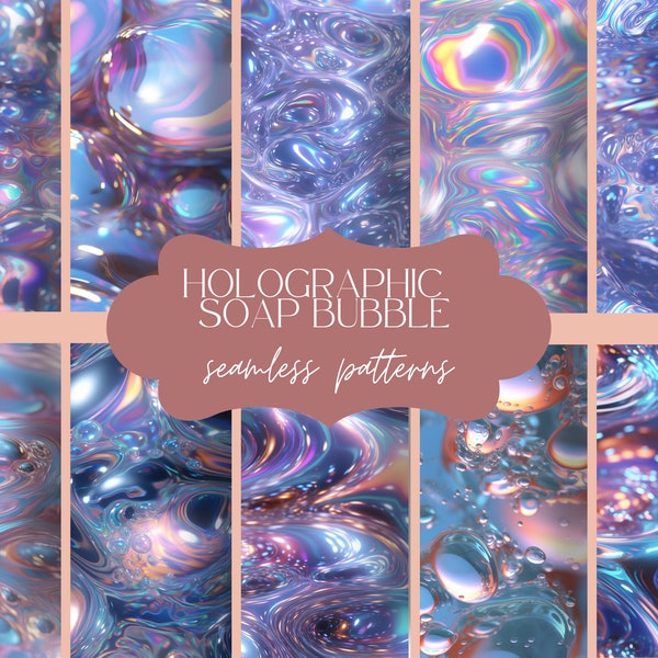 12 Holographic Soap Bubbles Texture | Iridescent Seamless Pattern | Rainbow Soap Film | Liquid Digital Paper | Iridescent Scrapbook Set