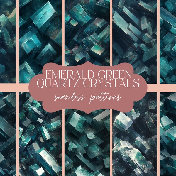 12 Emerald Green Quartz Crystal Pattern | Seamless Gemstone Texture | Gem Print Background | Detailed Digital Paper | Scrapbook Journal Set