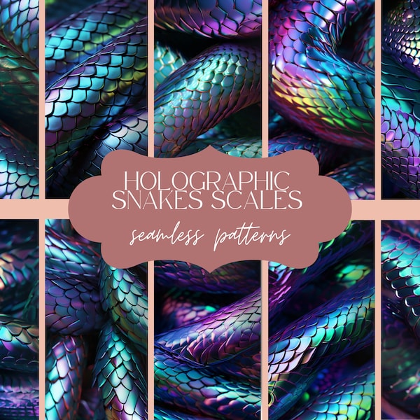 12 Holographic Snakes Scales Seamless Pattern | Iridescence Reptilian Texture | Rainbow Python Print | Iridescence Digital Paper | Scrapbook