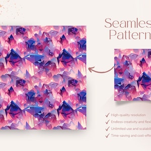 12 Pink Holographic Quartz Crystal Pattern | Seamless Gemstone Texture ...