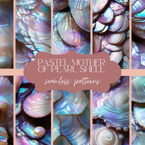 12 Pastel Mother of Pearl Texture | Shells Seamless Pattern | Fantasy Mermaid Print | Prismatic Digital Paper | Ocean Beach Scrapbook Set