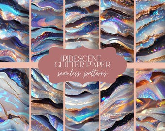 12 Iridescent Glitter Texture | Seamless Shimmer Paper Pattern | Sparkling Digital Design | Rainbow Scrapbook Background | Glitter Art