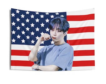 Wonwoo Red Outfit American Flag, Seventeen Kpop Flag, Seventeen