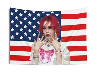 Xlov Rui Blonde Hair American Flag, Xlov Concert Banner, Xlov Kpop