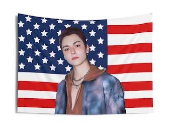 Seventeen Jun Blonde Hair American Flag, Seventeen Kpop Flag