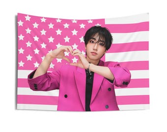 Hyunjin Smile Pink American Flag Tapestry - Stray Kids Kpop Banner