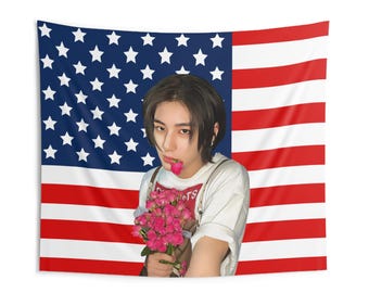 BTS◎テテ直筆サイン入り◎公式MINI FLAG KPOP FLAG] BTS JIN American Flag Wall Tapestry Army Fan Merch For